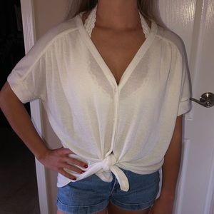 UO Short Sleeve Cream Sweater